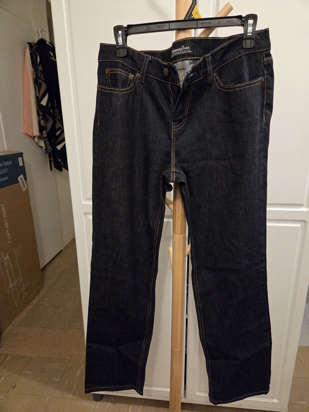 LONDONJEAN Women's Straight Leg Jeans - Dark Indigo with Contrast Stitching